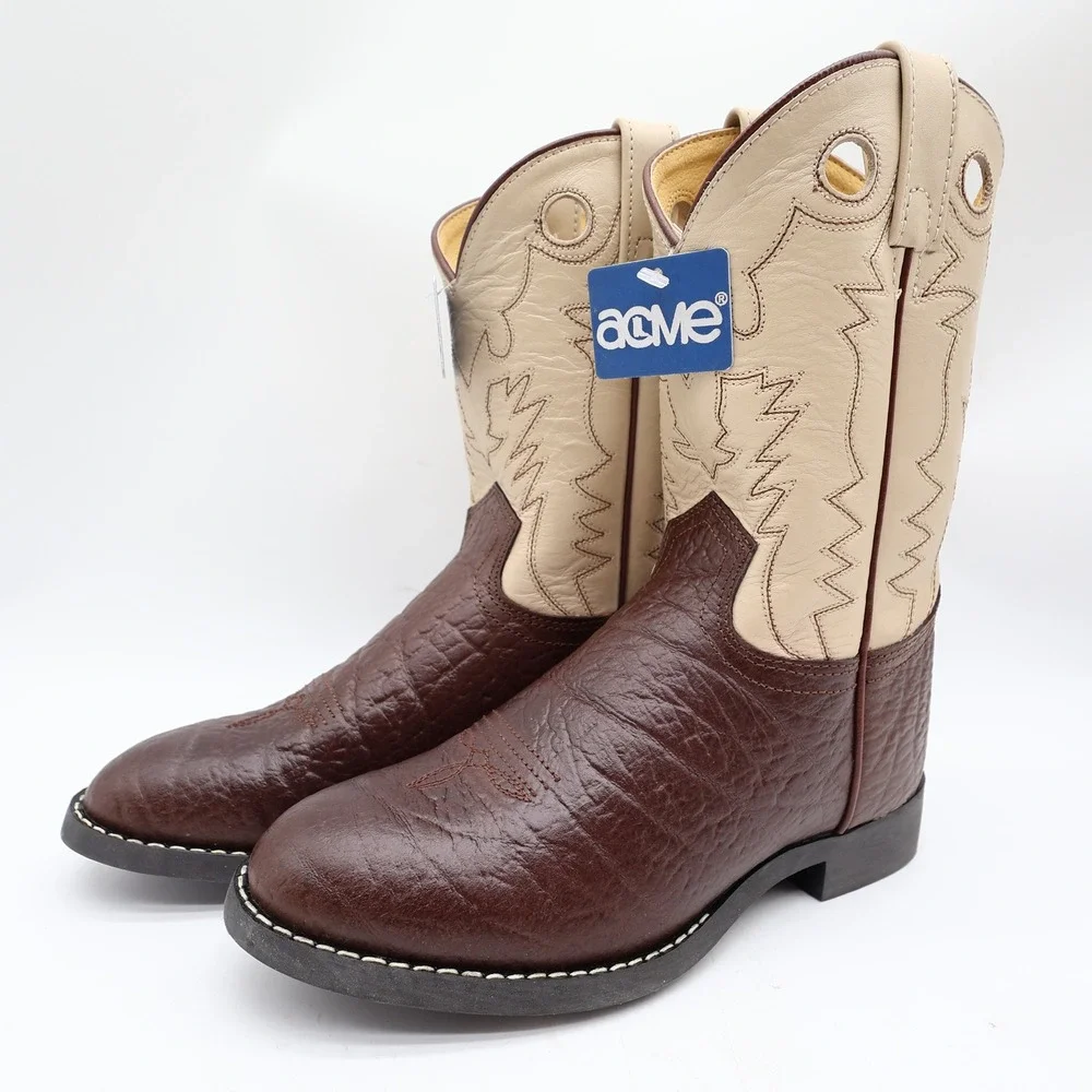 Acme Vintage Style Roper Boots Kids 3.5 Brown Bullhide Leather New NWT